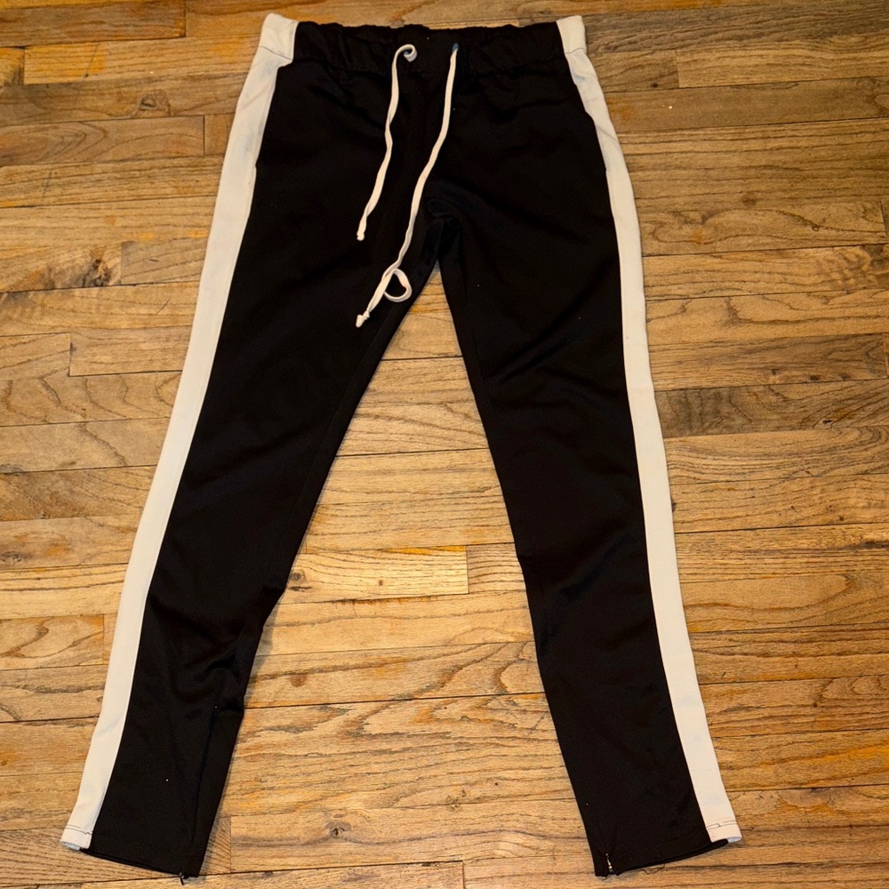 EPTM Black Track Pants with White Stripes